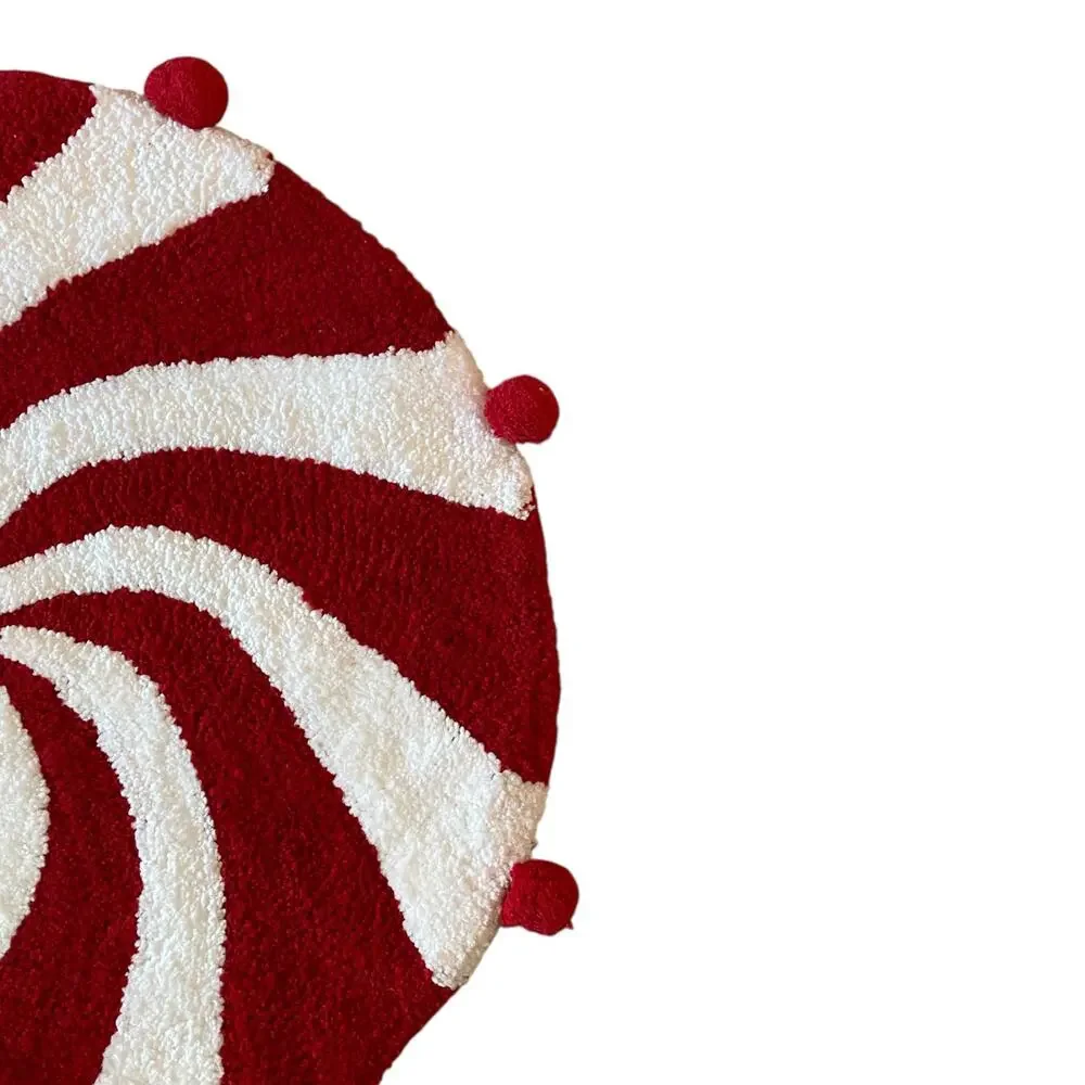 Christmas Peppermint Candy Bath Rug 26in Round Red White Holiday Decor NEW